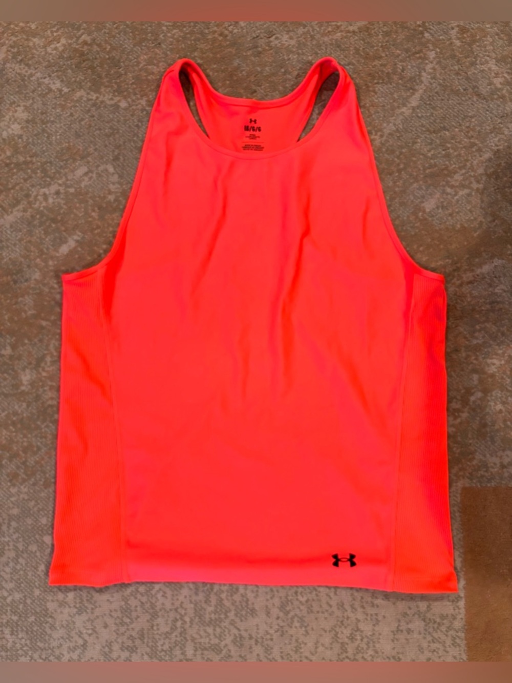 Under Armour Fitted Stretch Tank Neon Orange Ribbed Racerback Womens L